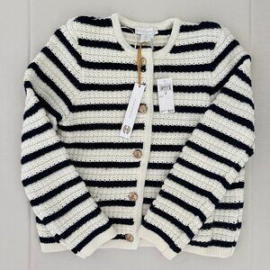 NWT House of Harlow 1960 Ivory Navy Stripe Cardigan Sweater Size L